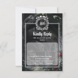 Gothic Ruinen Rosen Florales Monogramm Hochzeit RSVP Karte