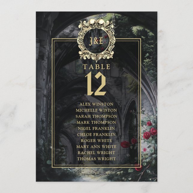 Gothic Ruins Floral Table Number Seating Chart Einladung (Vorderseite)
