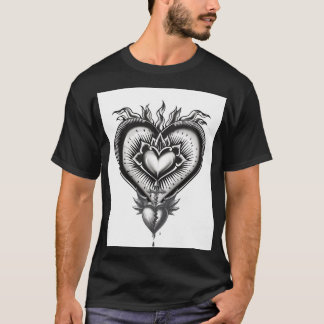 Gothic Sacred Heart Tattoo Illustration | Vintage T-Shirt