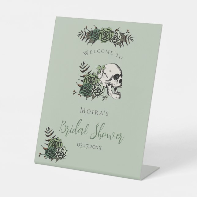 Gothic Sage Floral Skull Brautparty Tabletop Sockelschild (Vorderseite)