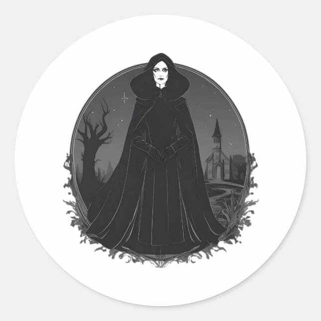 Gothic Salem Hexe um Mitternacht Runder Aufkleber (Vorderseite)