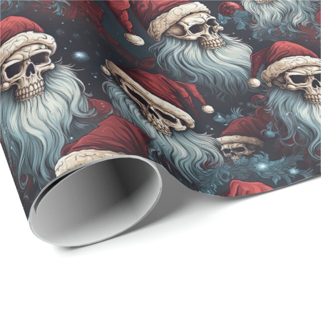 Gothic Santa Skulls Black Blue Red Christmas Geschenkpapier (Rolleneckpunkt)