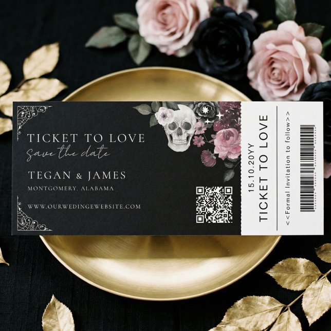 Gothic Save the Date Boarding Pass WeddingTicket Einladung (Gothic Save the Date Boarding Pass WeddingTicket Invitation)