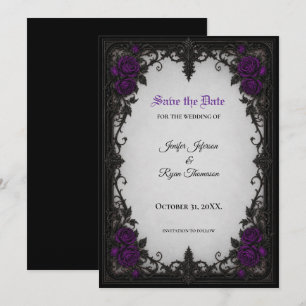 Gothic Save-the-Date-Einladung mit lila Rosen Einladung