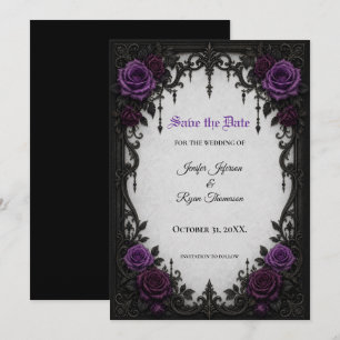 Gothic Save-the-Date-Einladung mit lila Rosen Einladung