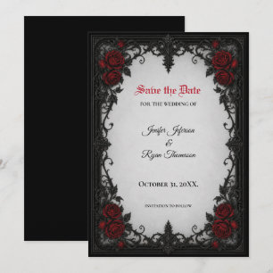 Gothic Save-the-Date-Einladung mit roten Rosen Einladung