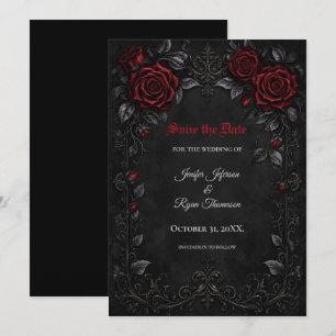 Gothic Save-the-Date-Einladung mit roten Rosen Einladung