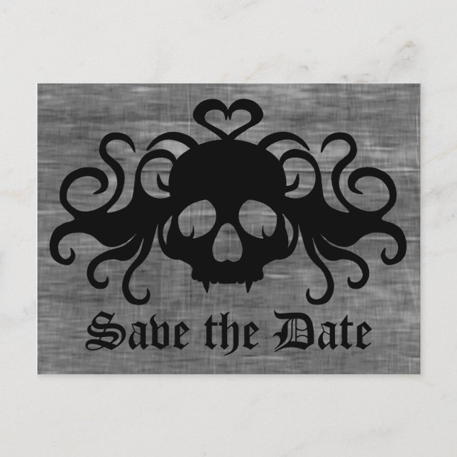 Gothic Save the Date fanged vampire skull Ankündigungspostkarte (Vorderseite)