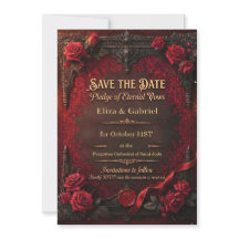 Gothic Save-the-Date mit roter Rose und Wachssiege