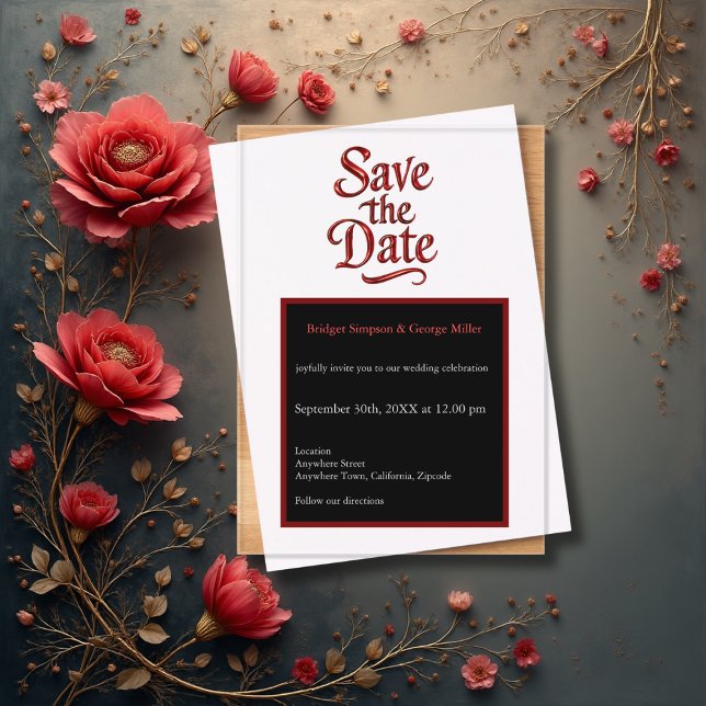 Gothic Save the Date - transparent rot Metallic Acryleinladungen (Von Creator hochgeladen)