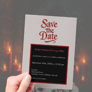 Gothic Save the Date - transparent rot Metallic Acryleinladungen