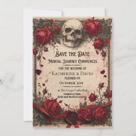 Gothic Save-the-Date-Vorlage mit Totenkopf und Ros Einladung