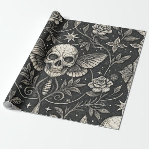 Gothic-Schädel-Blumen-Himmelsmuster (1) Geschenkpapier