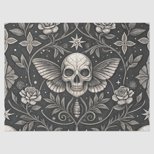 Gothic-Schädel-Blumen-Himmelsmuster (1) Seidenpapier (Vorderseite)