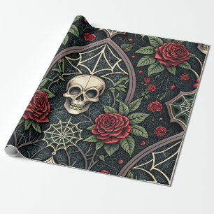 Gothic-Schädel-Blumen-Himmelsmuster (3) Geschenkpapier