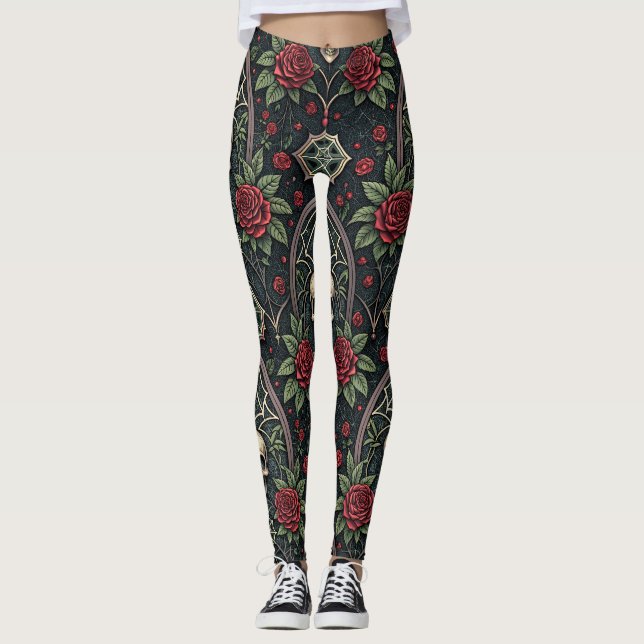 Gothic-Schädel-Blumen-Himmelsmuster (3) Leggings (Vorderseite)