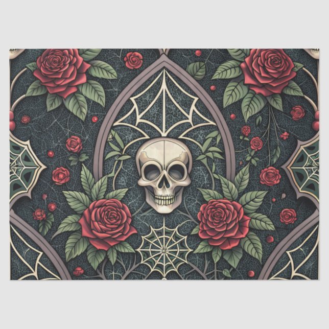 Gothic-Schädel-Blumen-Himmelsmuster (3) Seidenpapier (Vorderseite)