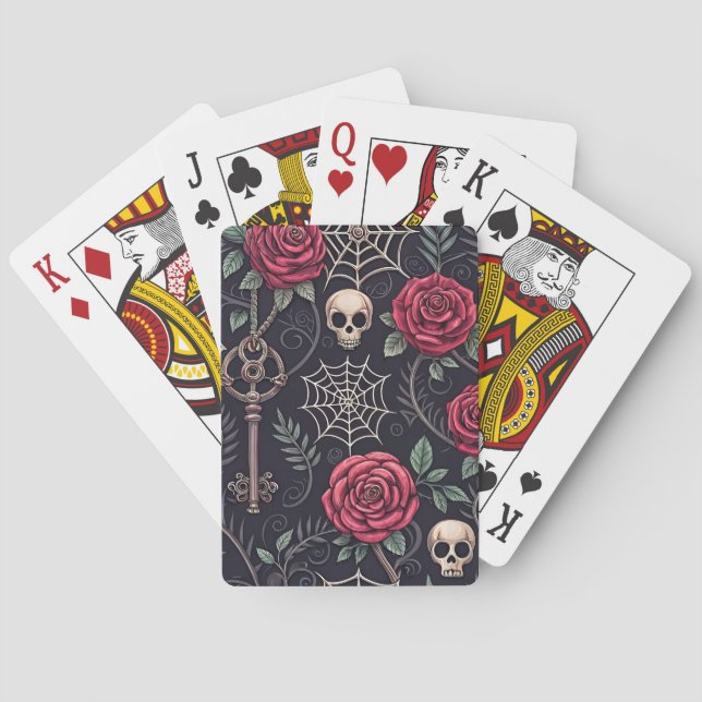 Gothic-Schädel-Blumen-Himmelsmuster (4) Spielkarten (Rückseite)