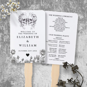Gothic-Schädel-Blumen-Hochzeitsprogramm Fächer