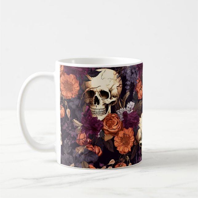 Gothic Schädel Fall Florals Dunkles Halloween Kaffeetasse (Links)