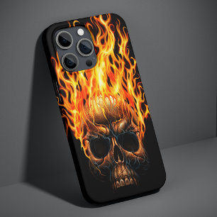 Gothic-Schädel Gelb Orange Feuer Flammen Muster iPhone 16 Pro Max Hülle