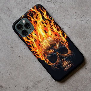 Gothic-Schädel Gelb Orange Feuer Flammen Muster iPhone 16 Pro Max Hülle