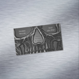 Gothic-Schädel-Gesicht Grau Metallisch Cooler Tatt Magnetische Visitenkarte