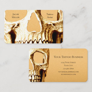 Gothic-Schädel-Gesicht Weiße Gold-Tätowier Shop Visitenkarte