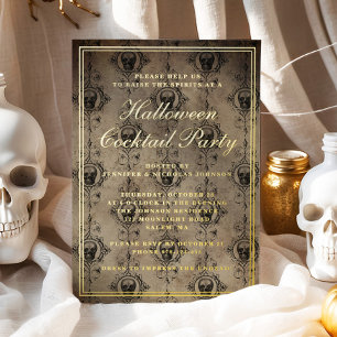 Gothic-Schädel Halloween-Cocktailparty Gold Folieneinladung