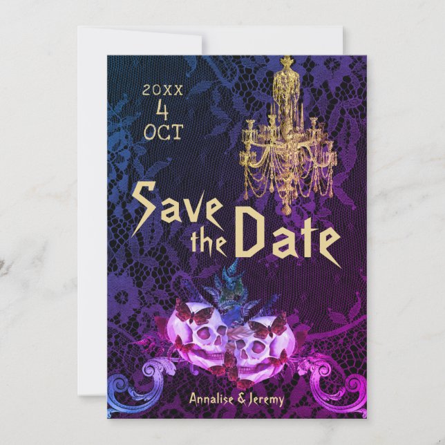 Gothic-Schädel-Hochzeit Save The Date (Vorderseite)
