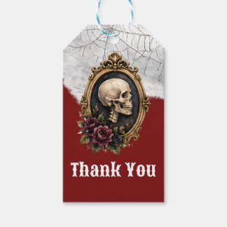 Gothic-Schädel im Vintage-Goldrahmen mit Burgunder Geschenkanhänger