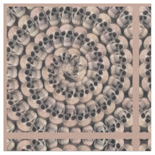 Gothic-Schädel im Vintage-Sepia-Abstrakt-Spiral-Mu Stoff