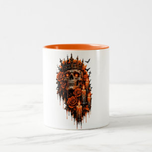 Gothic-Schädel-Krone Halloween-Dunkle Rosen Grusel Zweifarbige Tasse