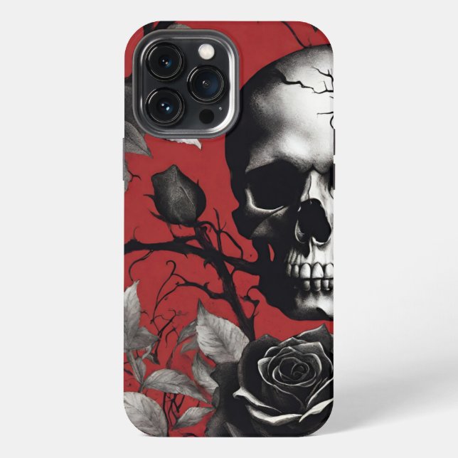 Gothic-Schädel mit schwarzer Rose  iPhone Hülle (Rückseite)