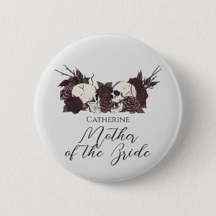 Gothic Schädel & Rose Hellgrau Hochzeitsfeier Button