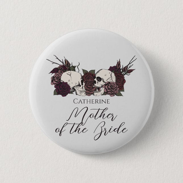 Gothic Schädel & Rose Hellgrau Hochzeitsfeier Button (Vorderseite)