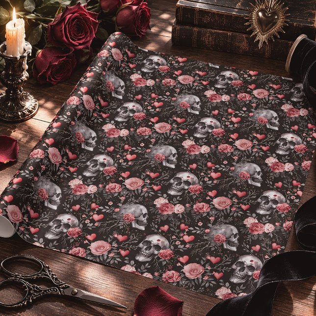 Gothic Schädel & Rosen Hexerei Geschenkpapier (Von Creator hochgeladen)