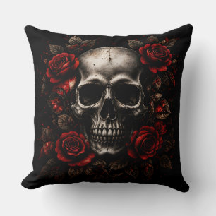 Gothic-Schädel Rote Rosen Dunkle Ästhetik Wurfkiss Kissen