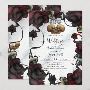 Gothic-Schädel rote Rosen weiße Halloween-Hochzeit Einladung