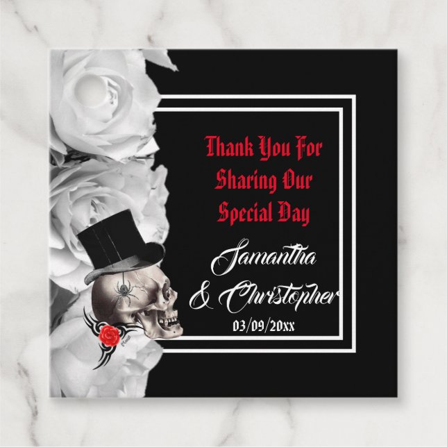 Gothic Schädel schwarz Danke Hochzeit Geschenkanhänger (Vorderseite)