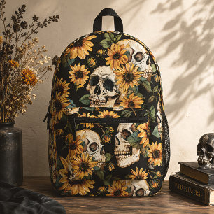 Gothic Schädel & Sonnenblumen Dunkle Blumen Bedruckter Rucksack