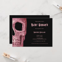 Gothic-Schädel-Staubrosa-Baby-Shower-Einladung