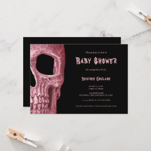 Gothic-Schädel-Staubrosa-Baby-Shower-Einladung Einladung