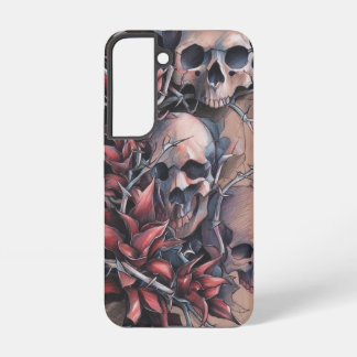 Gothic-Schädel und Dornrote Blume Samsung Galaxy Hülle