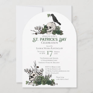 Gothic Schädel und Kleeblatt St. Patricks Feier Einladung