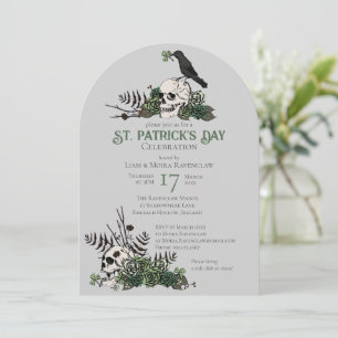 Gothic Schädel und Kleeblatt St. Patricks-Feier Einladung