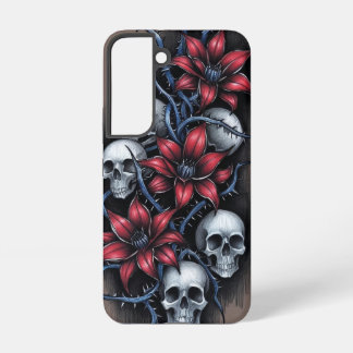 Gothic-Schädel und rote Blume Samsung Galaxy Hülle