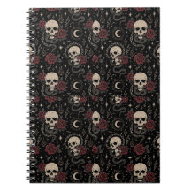 Gothic-Schädel und rote Rose Spiralblock