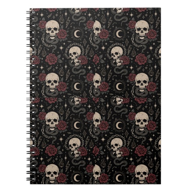 Gothic-Schädel und rote Rose Spiralblock Notizblock (Vorderseite)