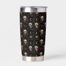 Gothic-Schädel und rote Rose Thermotasse